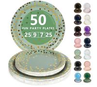 Nkaiso Vaisselle Jetable,50 Pcs Vert Sauge Or Assiette Carton | 25 Assiettes Plateaux 23cm & 25 Assiettes Dessert 18cm - Pour Mariage, Anniversaire & Événements