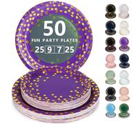 Nkaiso Vaisselle Jetable,50 Pcs Violet Or Assiette Carton | 25 Assiettes Plateaux 23cm & 25 Assiettes Dessert 18cm - Pour Mariage, Anniversaire & Événements
