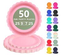 Nkaiso Vaisselle Jetable Festonnées, 50 Pcs Rose clair Assiette Carton | 25 Assiettes Plateaux 23cm & 25 Assiettes Dessert 18cm - Pour Mariage, Anniversaire & Événements