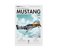 NKALFGH P-51 Mustang Poster sur toile Motif aviation de la Seconde Guerre mondiale Décoration de chambre à coucher 50 x 75 cm