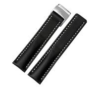 NKCVEZBW Bracelet de montre 22 mm 24 mm compatible avec les bracelets Breitling en cuir de vachette, disponible en noir, bleu et marron, avec boucle en métal argenté.(A Black silver,22mm)