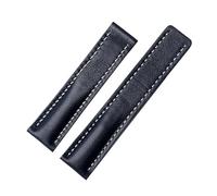 NKCVEZBW Bracelet de montre 22 mm 24 mm compatible avec les bracelets Breitling en cuir de vachette, disponible en noir, bleu et marron, avec boucle en métal argenté.(A Black no buckle,22mm)