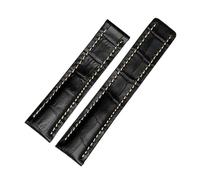 NKCVEZBW Bracelet de montre 22 mm 24 mm compatible avec les bracelets Breitling en cuir de vachette, disponible en noir, bleu et marron, avec boucle en métal argenté.(B Black no buckle,22mm)