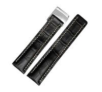 NKCVEZBW Bracelet de montre 22 mm 24 mm compatible avec les bracelets Breitling en cuir de vachette, disponible en noir, bleu et marron, avec boucle en métal argenté.(B Black silver,24mm)