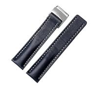 NKCVEZBW Bracelet de montre 22 mm 24 mm compatible avec les bracelets Breitling en cuir de vachette, disponible en noir, bleu et marron, avec boucle en métal argenté.(A Blue silver,22mm)