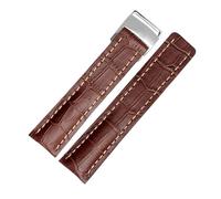NKCVEZBW Bracelet de montre 22 mm 24 mm compatible avec les bracelets Breitling en cuir de vachette, disponible en noir, bleu et marron, avec boucle en métal argenté.(B Brown silver,22mm)