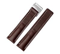 NKCVEZBW Bracelet de montre 22 mm 24 mm compatible avec les bracelets Breitling en cuir de vachette, disponible en noir, bleu et marron, avec boucle en métal argenté.(A Brown silver,24mm)