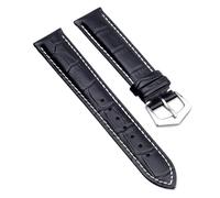 NKCVEZBW Bracelet de montre en cuir de vache compatible avec Patek Philippe 18 mm, 19 mm, 20 mm, noir, marron, blanc, bleu, argent, or rose, boucle ardillon(Black white-S pin,18mm)