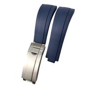 NKCVEZBW Bracelet de montre en silicone et caoutchouc de 20, 21, 19 et 18 mm, compatible avec les montres Rolex Yacht-Master, Daytona et Submariner, boucle Glide Lock.(Blue,Matte Silver buckle,21mm)