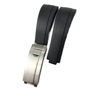NKCVEZBW Bracelet de montre en silicone et caoutchouc de 20, 21, 19 et 18 mm, compatible avec les montres Rolex Yacht-Master, Daytona et Submariner, boucle Glide Lock.(Black,Matte Silver buckle,21mm)