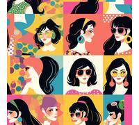 NKDYVB Filles de la mode caricaturale moderne Papier peint autocollant Filles de dessins animés Papier peint amovible pour mur d'accent de salle de bain, chambre à coucher, armoire 45cm x 600cm