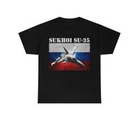 NKFTYTIUU Sukhoi Su 35 Russia Aircraft Shirt USSR Russian Air Force T Shirt All SizesBlackM