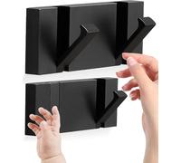 NKHATC les murs attachés, Folding Black Gold Coat Hooks - Watertight Adhesive No Drill Installation,Also for Balcony，Kitchen。(Black,2 Hooks)