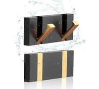 NKHATC les murs attachés, Folding Black Gold Coat Hooks - Watertight Adhesive No Drill Installation,Also for Balcony，Kitchen。(Black Gold 2 Hooks)