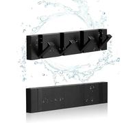 NKHATC les murs attachés, Folding Black Gold Coat Hooks - Watertight Adhesive No Drill Installation,Also for Balcony，Kitchen。(Full Black 4 Hooks)