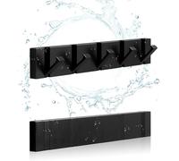 NKHATC les murs attachés, Folding Black Gold Coat Hooks - Watertight Adhesive No Drill Installation,Also for Balcony，Kitchen。(Full Black 5 Hooks)