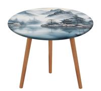 NKJJSTES Nappe de table ronde ajustée élastique extensible peinture paysage asiatique housse de table imperméable pour camping intérieur et extérieur