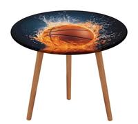 NKJJSTES Nappe de table ronde ajustée et élastique - Motif basketball sur feu - Imperméable - Pour le camping en intérieur et en extérieur