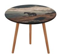 NKJJSTES Nappe de table ronde ajustée et élastique - Motif cheval pâturant sur la montagne - Imperméable - Pour le camping en intérieur et en extérieur