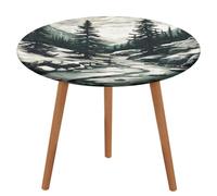 NKJJSTES Nappe ronde ajustée élastique extensible dessinée à la main avec deux sapins imperméables pour le camping, l'intérieur et l'extérieur