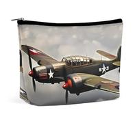 NKJJSTES Trousse de maquillage étanche de grande capacité pour femme/fille Motif cœur bleu, Avion de la Seconde Guerre Mondiale, Taille unique