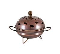 NKlaus Ø 12,5cm Encensoir en métal de Couleur cuivre Couvercle Amovible Tripode Grand Encensoir Mode de Fonctionnement Charbon d'encens sur Sable pour encens Herbes Résines Extra légères 3286