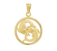 NKlaus 15mm Pendentif signe astrologique Poissons 333 or jaune 8 carats aigue-marine Zodiac avec pierre de naissance 14042