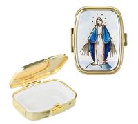 NKlaus Boîte dorée 5,5 x 4 cm - Chapelet rectangulaire en métal - Petit étui en métal avec représentation colorée de la porteuse miraculeuse Marie, compacte et inspirée religieuse