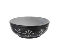 NKlaus Bol d'encens Ø 10 cm en stéatite noire - avec fleur gravée claire pour encens, résines, charbon et rituels 16712