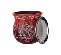 NKlaus Brûleur d'encens décoratif en stéatite - 10,4 x 10,2 cm - Rouge - Avec mandala - Avec tamis et bougie chauffe-plat - Pour résines, herbes, méditation