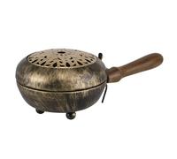 NKlaus Brûleur d'encens en fer 23 x 11,5 x 7 cm - Brûleur d'encens antique avec manche en bois pour l'église, les rituels et la méditation, avec couvercle et motif d'aération 16407