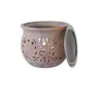 NKlaus Brûleur d'encens en stéatite, 11,5 x 14,2 cm, grand, sculpté à la main avec ornements floraux, brûleur d'encens décoratif, avec passoire et bougie chauffe-plat pour résines, méditation et