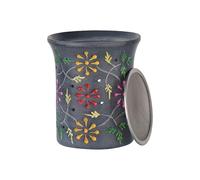 NKlaus Brûleur d'encens en stéatite, 9 x 7,6 cm, peint à la main, avec décoration florale, brûleur d'encens décoratif avec passoire et bougie chauffe-plat, pour résines et herbes
