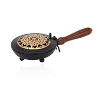 NKlaus Casserole d'encens en Fer avec poignée en Bois Mandala Or 24cm brûleur d'encens Noir 11488