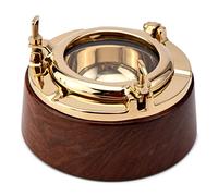 NKlaus Cendrier nautique 12cm hublot sur socle rond laiton bois Cendrier style marin pour bateau et terrasse 11511