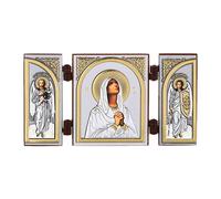 NKlaus Deva Maria - Triptyque en bois - Autel de voyage chrétien | Iconographie chrétienne pour l'autel de voyage - Dimensions : 9,5 x 5,2 x 0,6 cm