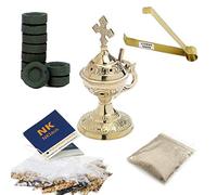 NKlaus Encensoir ecclésiastique Set Or 14pcs Accessoires Charbon d'encens Pince Encens 40623