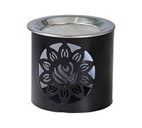 NKlaus Encensoir Fer Motif Fleur Noir H 6cm Bougie à Chauffe-Plat avec Tamis pour encens 10926