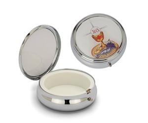 NKlaus Étui métal argent motif calice 6x2cm chapelet hostie petite boîte communion 2544