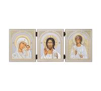 NKlaus - GM de Kazan & Jésus-Christ & Ange gardien - Icône Triptyque - 12 x 31 cm - Chrétien 16509