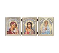 NKlaus - GM de Kazan & Jésus-Christ & Ange gardien - Icône Triptyque - 12 x 31 cm - Chrétien 16512