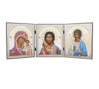 NKlaus - GM de Kazan & Jésus-Christ & Ange gardien - Icône triptyque - 18 x 46 cm - chrétien 15912