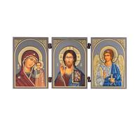 NKlaus - GM de Kazan & Jésus-Christ & Ange gardien - Icône Triptyque - 8,5 x 13 cm - Chrétien 16506