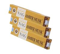 NKlaus Golden Nag Lot de 3 bâtonnets d'encens musc d'ambre doré - 45 g - Parfum épicé et chaud avec note de musc - 100 % naturel - 3 bâtonnets d'encens pour la détente et le bien-être