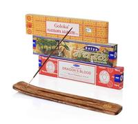 NKlaus Goloka Nag Champa, Satya Natural & Dragon's Blood - Lot de 3 bâtonnets d'encens indiens - Pour yoga et détente