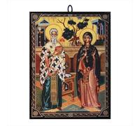 NKlaus Icône cyprienne et Justina, bois, 9,7 x 13,5 x 1,2 cm | Icône orthodoxe chrétienne de Grèce