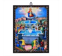 NKlaus Icône orthodoxe sur bois - La Mère de Dieu « Zoodochos Pigi » (source de vie) - 9,7 x 13,5 x 1,2 cm - Image icône byzantine pour coin de prière et maison 60039