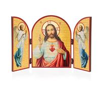 NKlaus Icône Triptyque du Sacré-Cœur de Jésus 25 x 16 cm Image sainte chrétienne Iconographie 15849