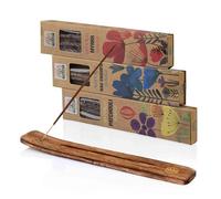 NKlaus Lot de 3 bâtonnets d'encens naturels - Patchouli, myrrh et Nag Champa (Namaste India) + support en bois - Masala naturel pour méditation et parfum