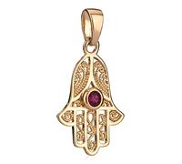 NKlaus Main de Fatima Zirconia rouge Pendentif Plaqué or 18 carats Eye of Fatima 3831